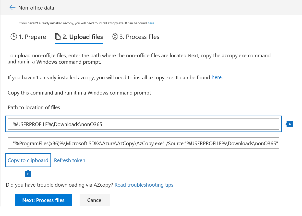 Importação não Microsoft 365: Carregar ficheiros.