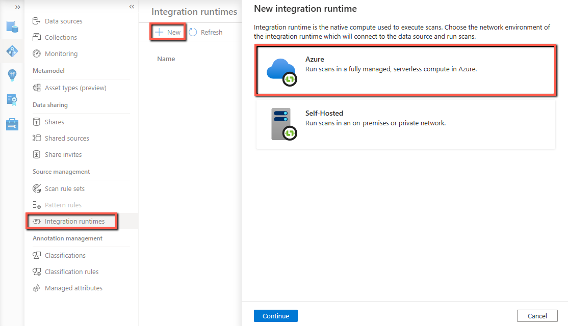 Captura de tela que mostra como criar um novo runtime do Azure