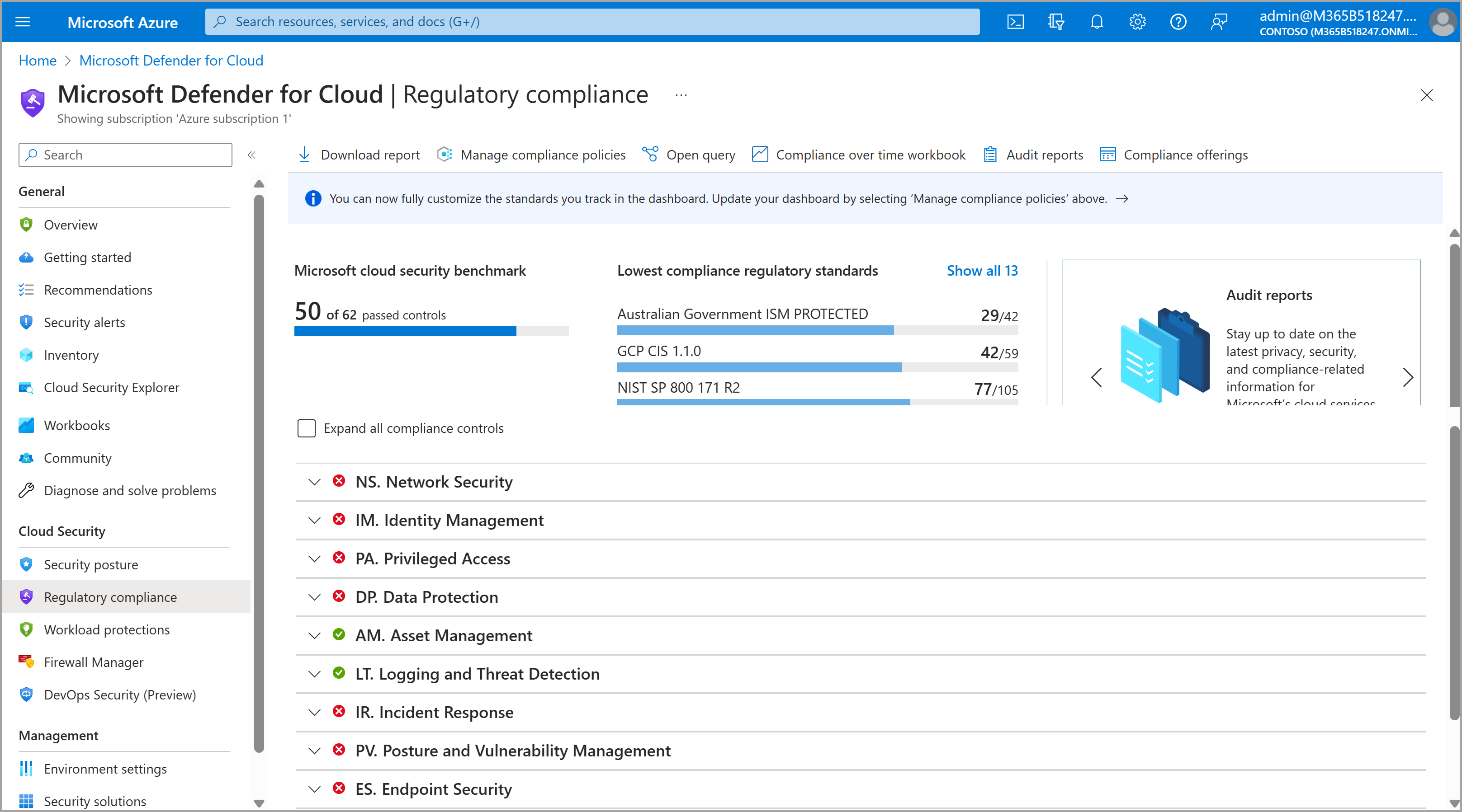 dashboard do MDC do Gerenciador de Conformidade.