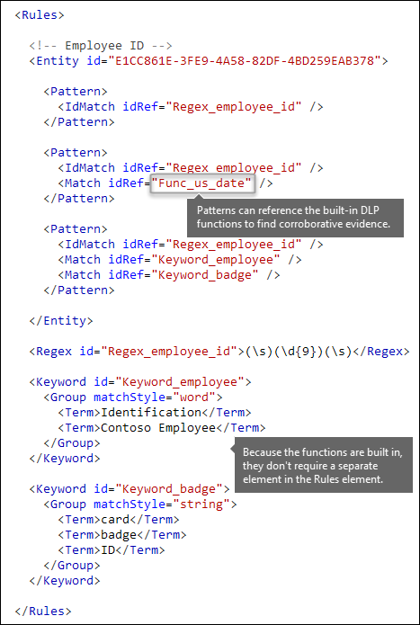 Marcação XML a mostrar o elemento Match que referencia a função incorporada.