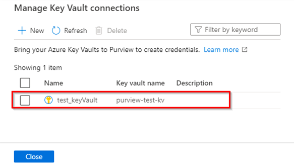 Exibir conexões de Key Vault do Azure para confirmar.