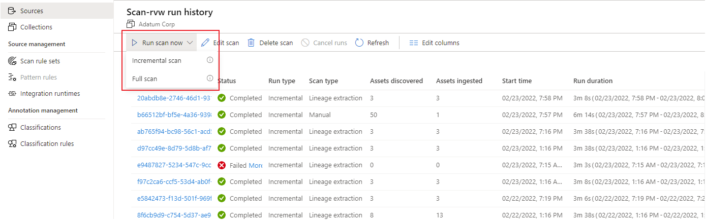 Captura de tela que mostra opções para verificação completa ou incremental.