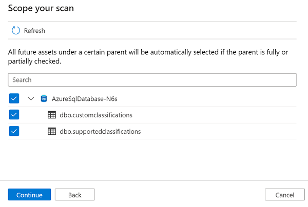 Captura de tela que mostra opções para escopo de uma verificação.