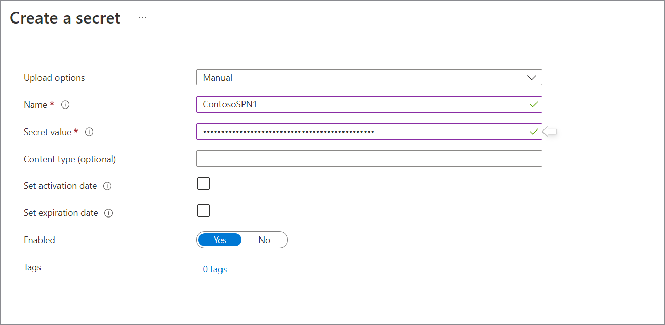 Captura de tela como gerar um segredo de Key Vault do Azure para SPN.