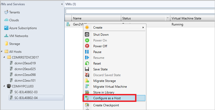 Captura de tela de configurar vm como um host.