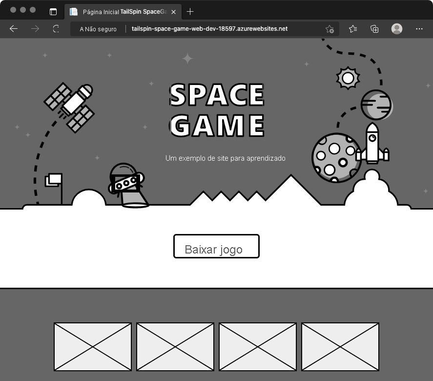 Screenshot of a web browser that shows the Space Game website in the Dev environment.