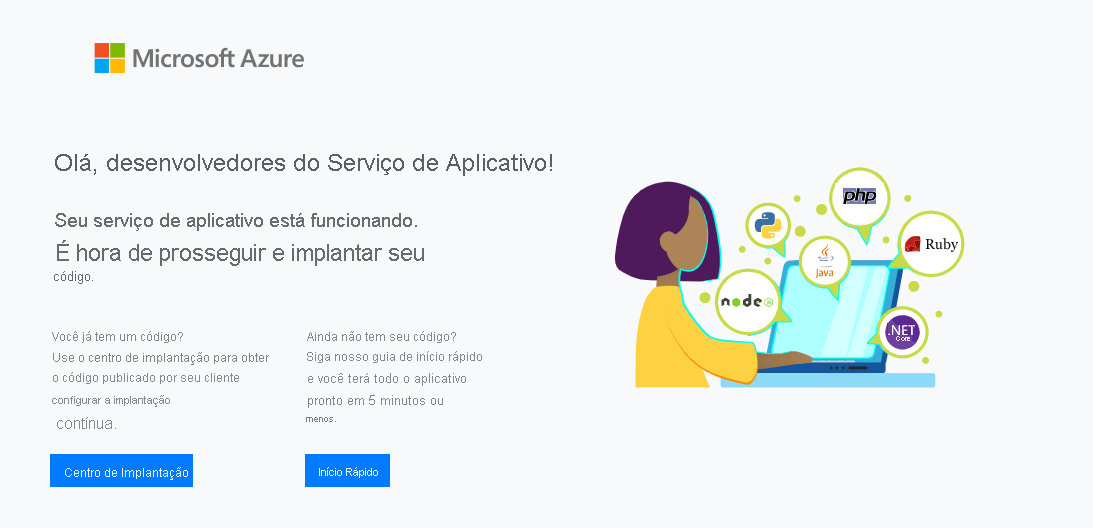 Screenshot of the default App Service welcome page.