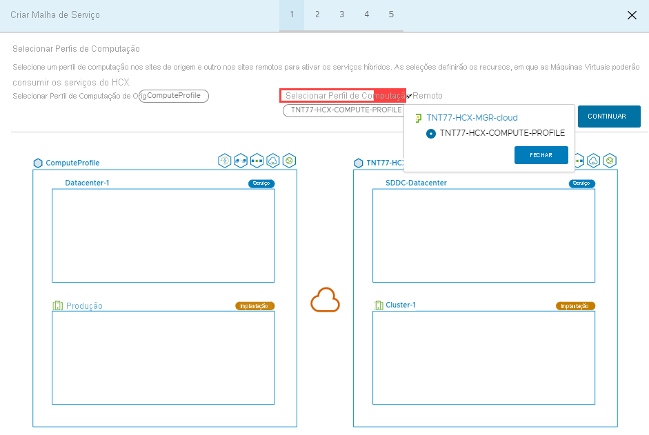 Screenshot that shows selecting the remote compute profile in Azure VMware Solution.