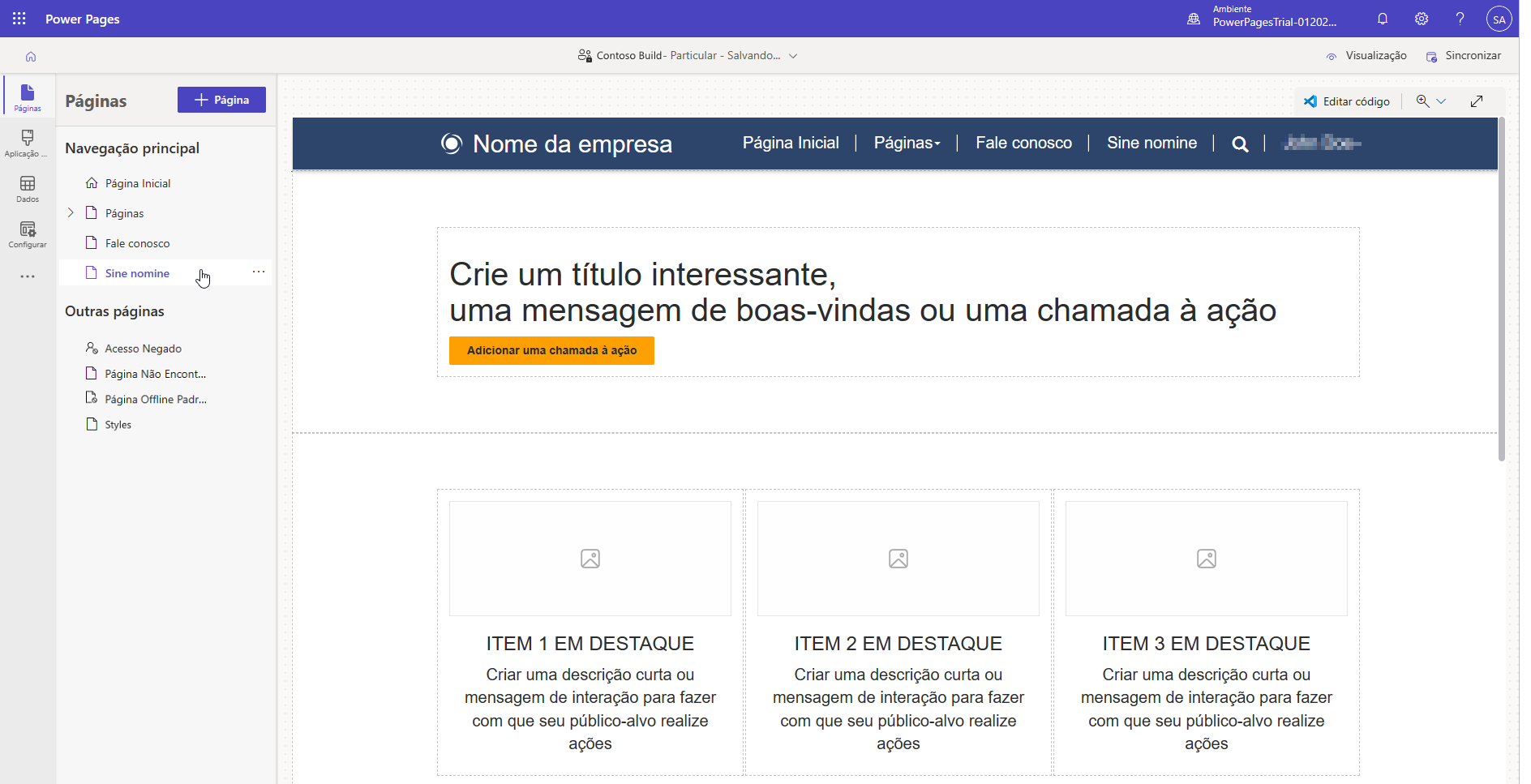 Captura de tela da página criada com o layout da página de aterrissagem.