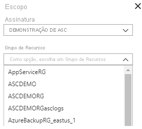 Screenshot that shows how a scope is applied to a subscription, and optionally applied to a resource group.