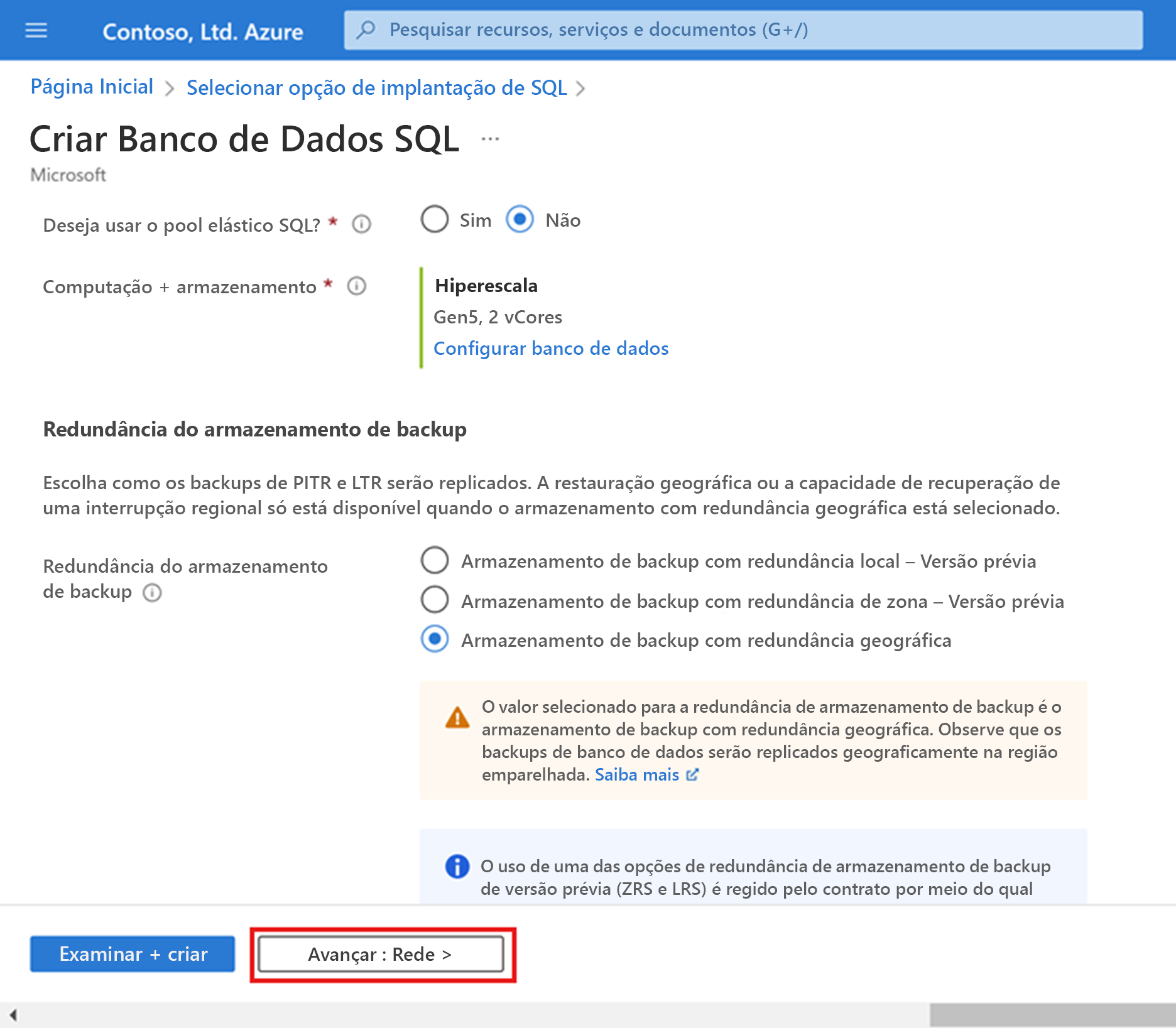 Network page when provisioning an Azure SQL Database Hyperscale