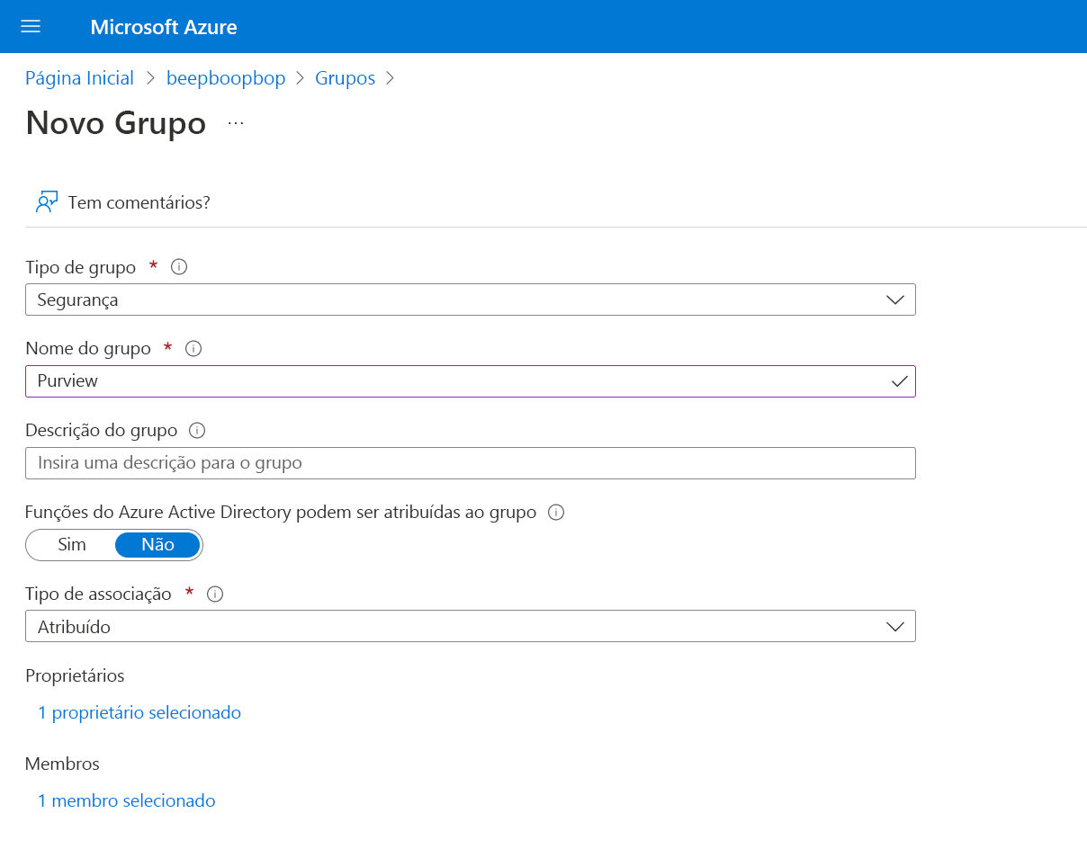 Screenshot of Microsoft Entra ID interface creating Security Group.