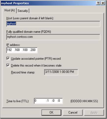 Captura de tela da verificação das propriedades de um registro de recurso para ver as configurações de limpeza.