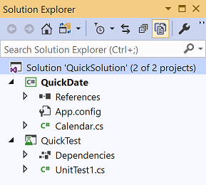 Screenshot that shows Solution Explorer with two projects.