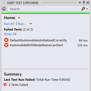 Resultados de teste que falharam