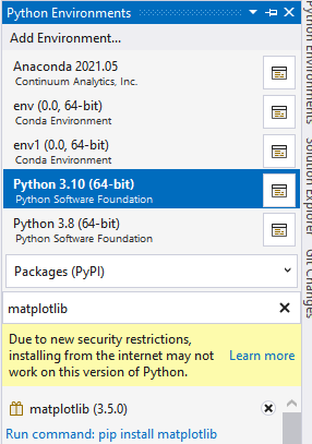 Installing matplotlib in the environment-2022