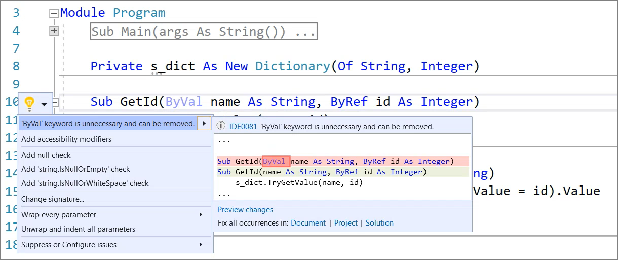 Remover Refatoração de ByVal do Visual Basic