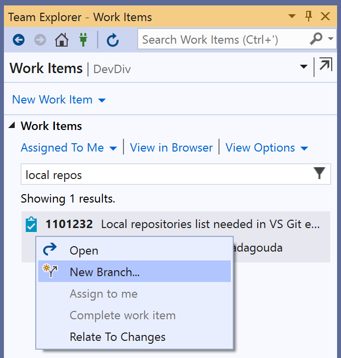 Criar um branch de um item de trabalho do Azure DevOps