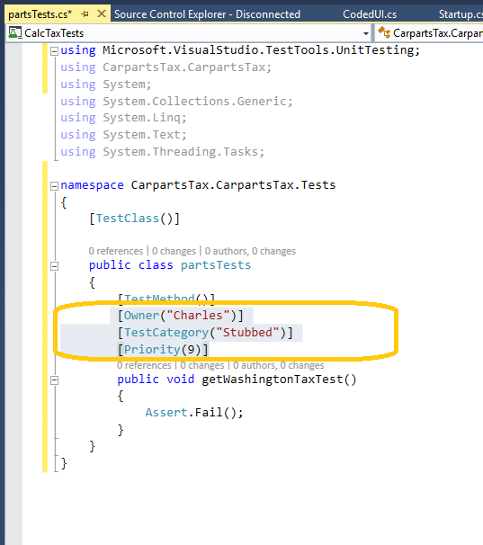 Configurando as características do teste de unidade