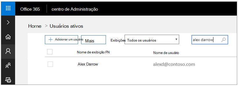 Captura de ecrã a mostrar a secção Utilizadores do Centro de administração do Microsoft 365.