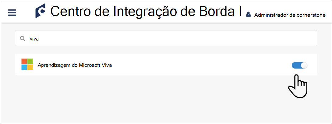 Captura de tela da Viva Learning integração alternar na posição on.