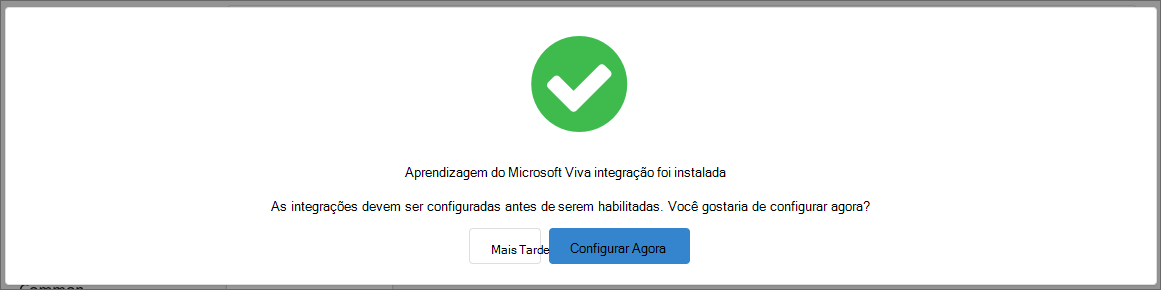 Captura de tela do pop-up de instalação com um botão que diz Configurar Agora à direita e um que diz Posteriormente à esquerda.