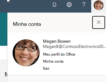  Captura de ecrã a mostrar a imagem de perfil do Microsoft 365.