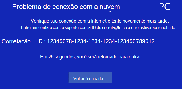 Captura de ecrã da caixa de diálogo problema de ligação.