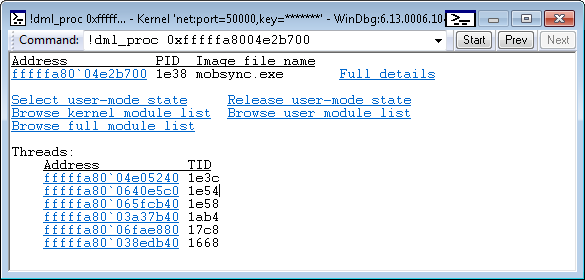 Captura de tela com informações detalhadas sobre o processo de mobsync.exe.