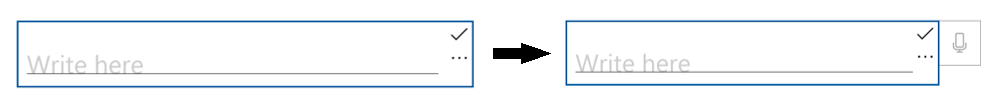 Captura de tela de um controle HandwritingView que oclui o botão de ditado e outro que é redimensionado para verificar se o botão de ditado está visível