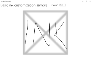 Captura de tela que mostra o InkCanvas com traços de tinta preta padrão.