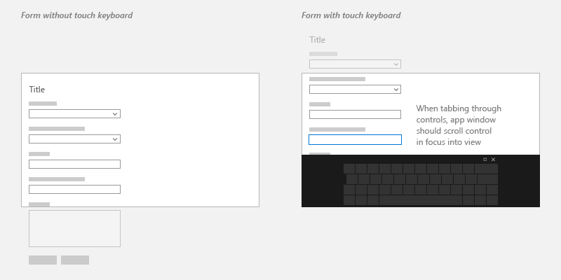 um formulário com e sem o teclado virtual mostrando