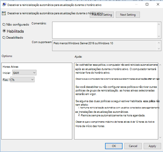 Utilize a Política de Grupo para configurar as horas de atividade.