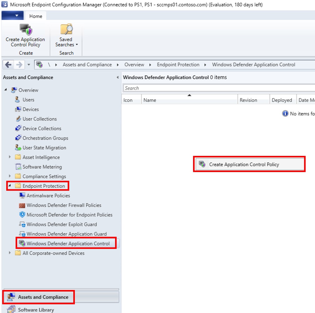 Crie uma política de Controlo de Aplicações no Configuration Manager.