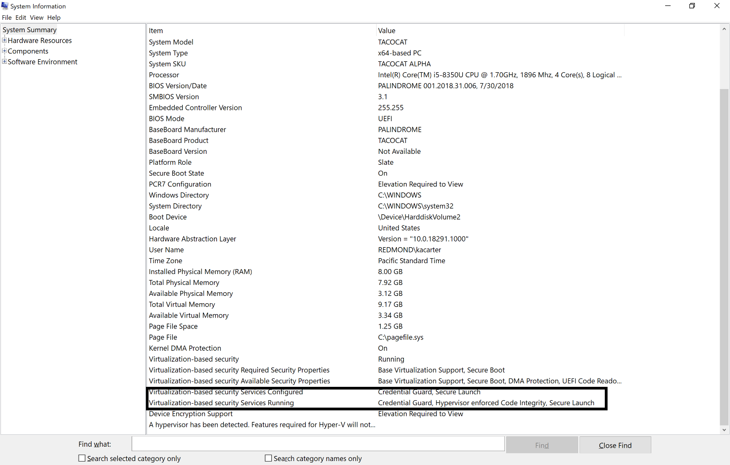 Verificar se a Iniciação Segura está em execução nas definições de Segurança do Windows.