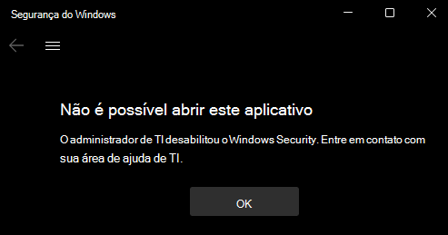 Captura de ecrã da Segurança do Windows com todas as secções ocultadas pela Política de Grupo.