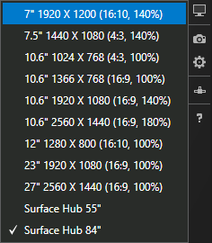 Resoluções de simulador do Visual Studio