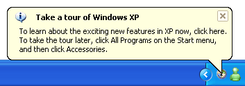 captura de tela da notificação 'tour windows xp' 