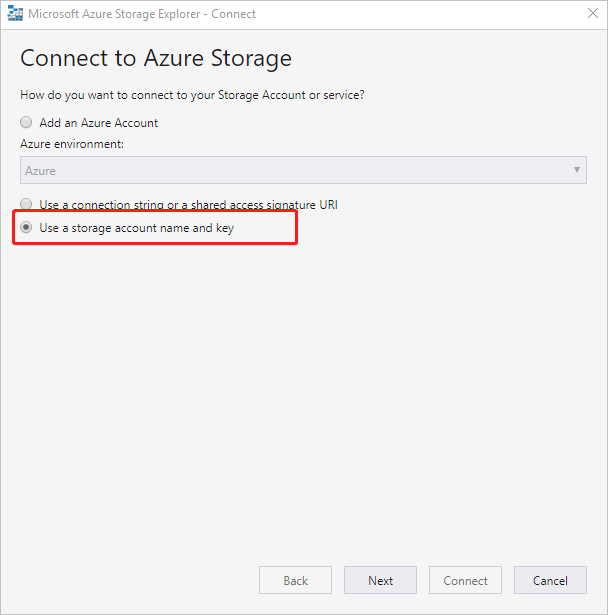 Adicionar uma conta – Ligar ao Armazenamento do Azure