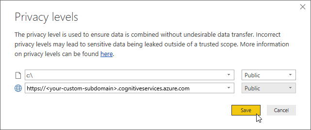 configurando a privacidade da fonte de dados