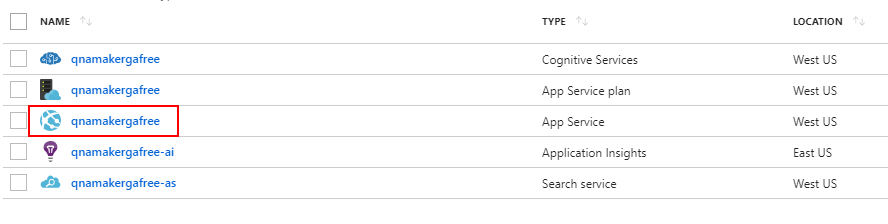 Instância do QnAMaker App Service