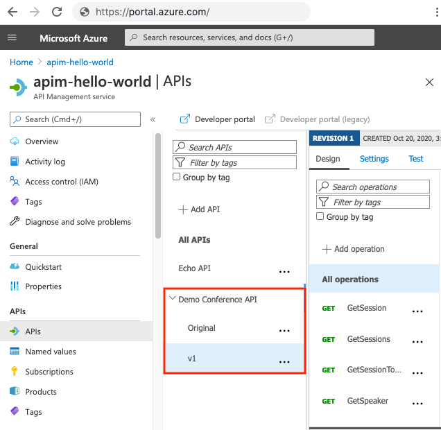 Versão mostrada no portal do Azure