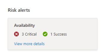 Serviço de Aplicativo Diagnosticar e resolver problemas Os Alertas de Risco exibem verificações proativas do aplicativo em um bloco com uma contagem de problemas encontrados e um link para exibir mais detalhes.