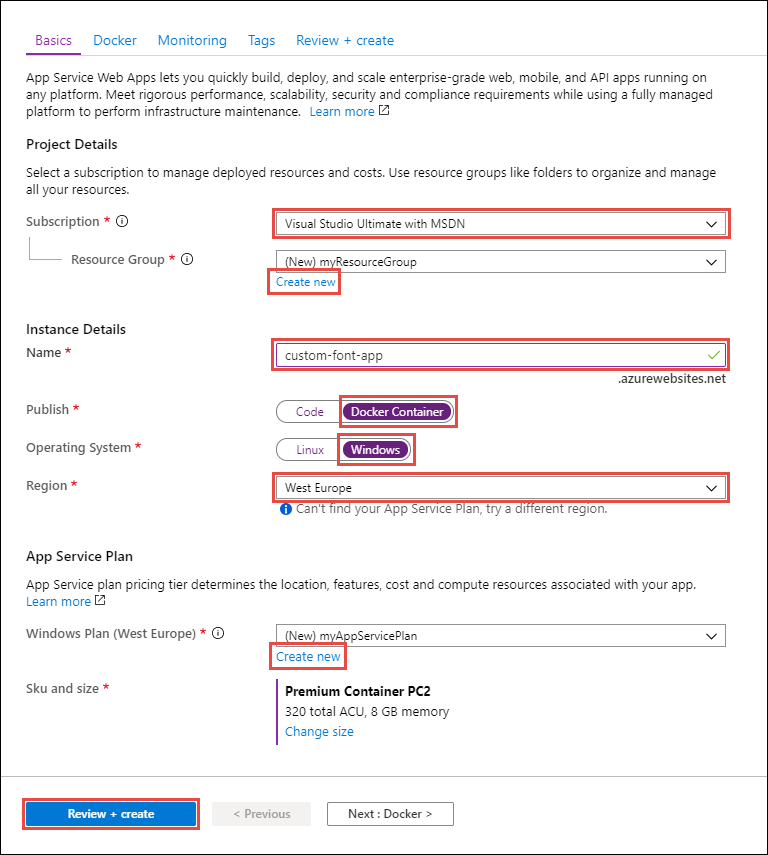 Mostra a guia Noções básicas usada para configurar o aplicativo Web.