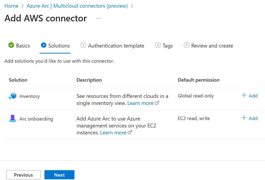 Captura de tela mostrando as soluções para o conector da AWS no portal do Azure.