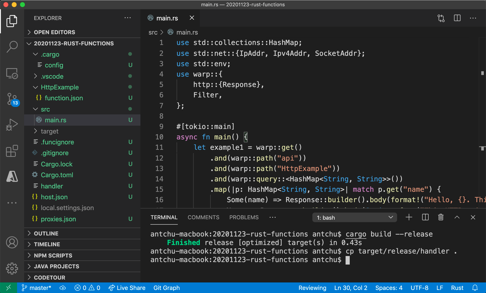 VS Code - Manipulador personalizado Build Rust