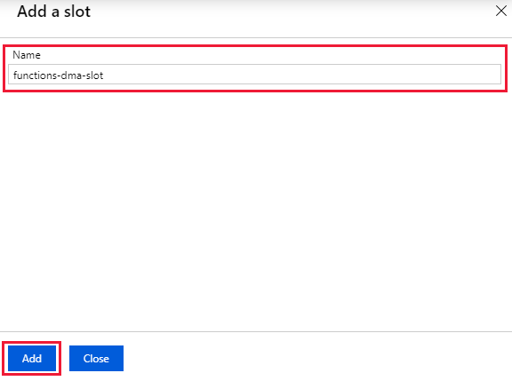 Nomeie o slot de implantação do Azure Functions.