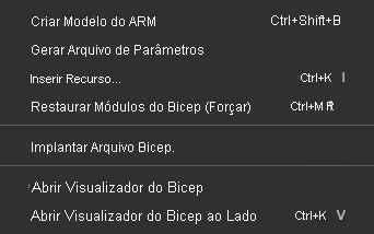 Captura de tela dos comandos do Visual Studio Code Bicep no menu de contexto para arquivos Bicep.