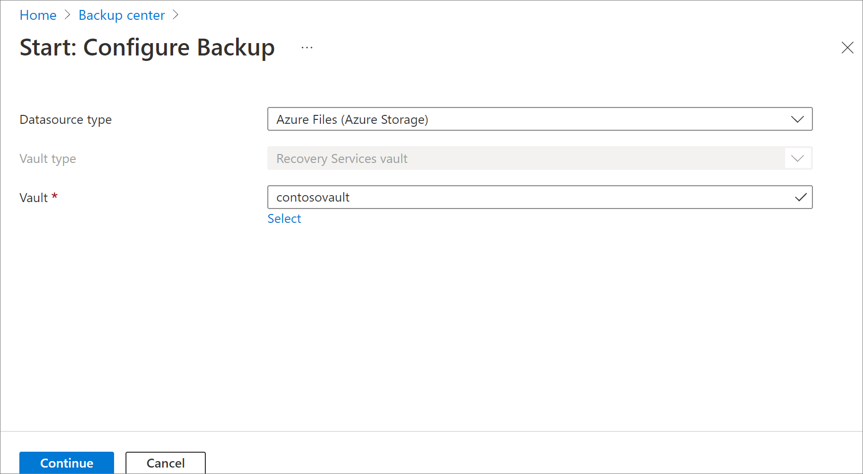 Captura de ecrã a mostrar para selecionar Ficheiros do Azure.