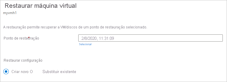 Assistente de configuração de restauração de máquina virtual